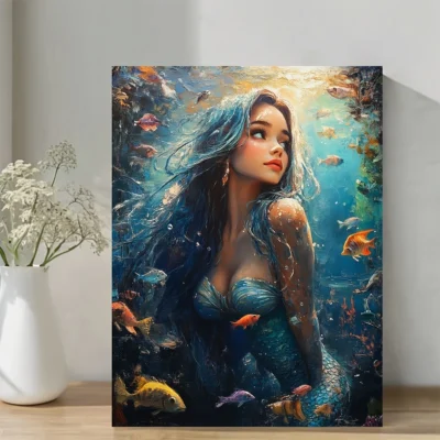 Mermaid & Fishes Underwater Wall Art Canvas Framed 40x60