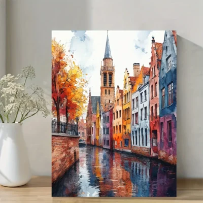 Colorful Cityscape Streetscape European City Wall Art Canvas Framed 40x60