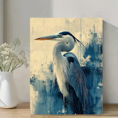 Abstract Blue Heron Wall Art Canvas Framed 40x60