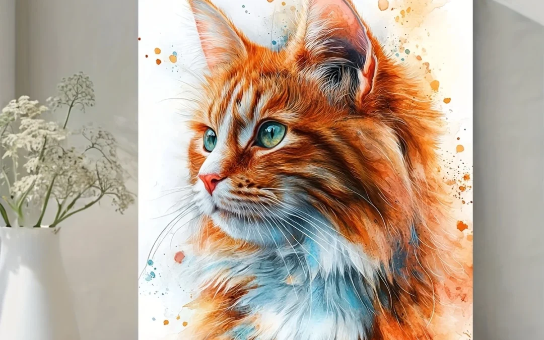 Vibrant Orange & White Feline Ginger Cat  Wall Art Canvas Framed 40×60