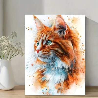 Vibrant Orange & White Feline Ginger Cat  Wall Art Canvas Framed 40x60