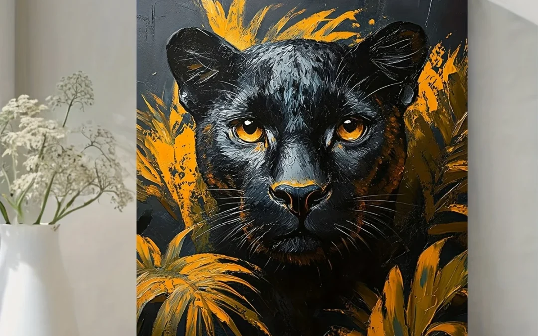 Abstract Black Panther Painting Wall Art Canvas Framed 40×60