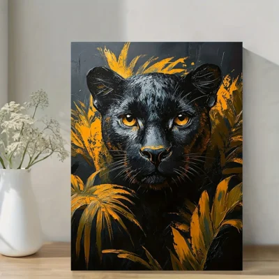 Abstract Black Panther Painting Wall Art Canvas Framed 40x60