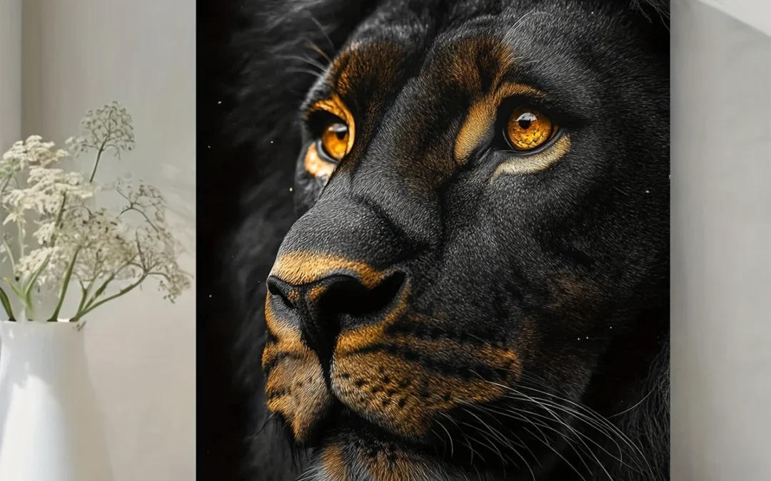 Bold Abstract Golden and Black Lion  Wall Art Canvas Framed 40×60