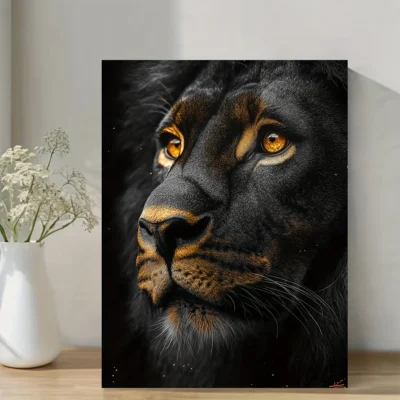 Bold Abstract Golden and Black Lion  Wall Art Canvas Framed 40x60