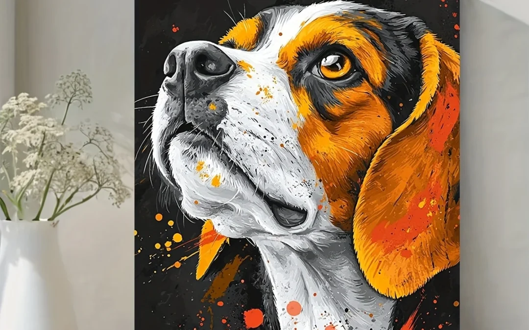Beagle Abstract Splatter Colorful Dog Painting Wall Art Canvas Framed 40×60