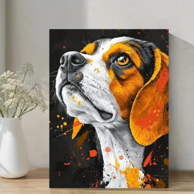 Beagle Abstract Splatter Colorful Dog Painting Wall Art Canvas Framed 40x60