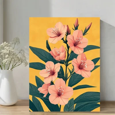 Pink Oleander Flowers in Japanese Style Wall Art Canvas Framed 40x60