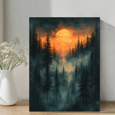 Moody Sunset in Misty Forest Wall Art Canvas Framed 40x60