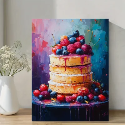 Steaming Pancakes Colorful Modern Still Life of Breakfast Wall Art Canvas Framed 40x60