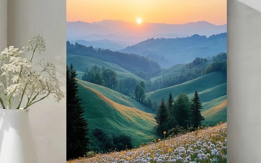 Sunrise Over Rolling Hills Wall Art Canvas Framed 40×60
