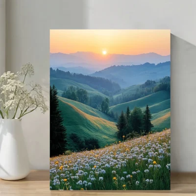 Sunrise Over Rolling Hills Wall Art Canvas Framed 40x60