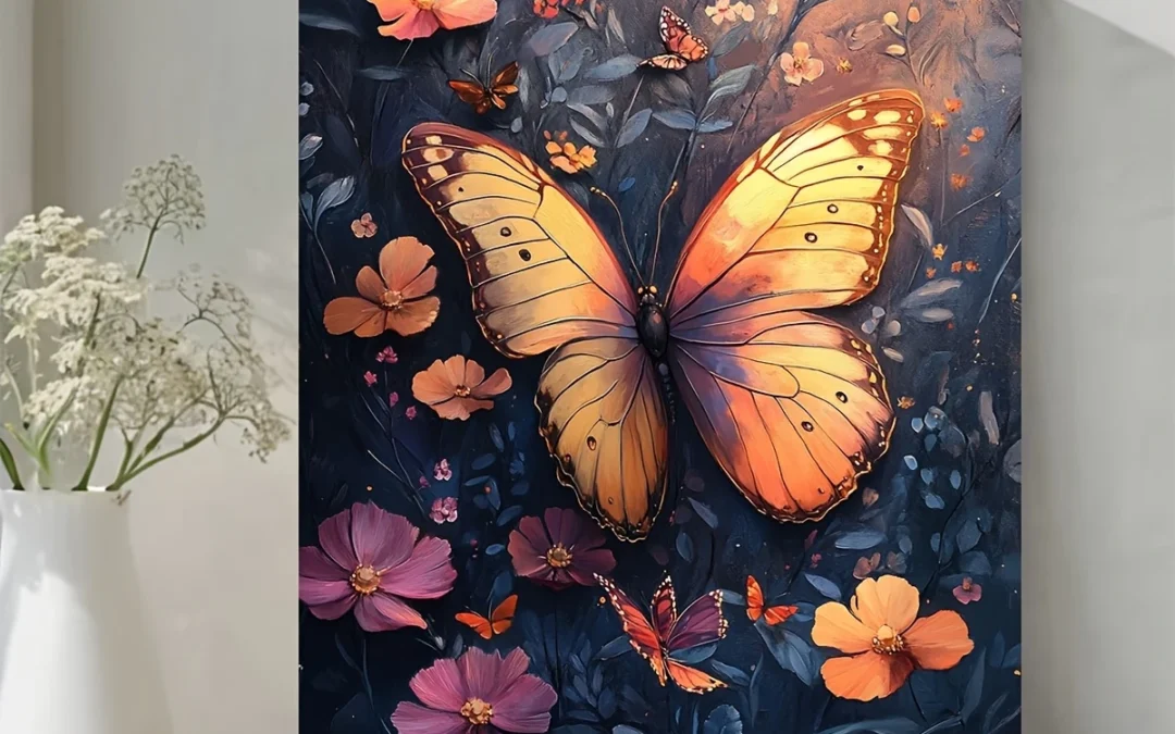 Magical Butterflies ,Enchanted Forest & Dark Magical Flowers Wall Art Canvas Framed 40×60