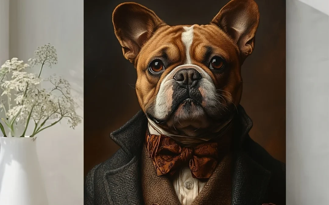 Elegant Gang Bulldog in Suit, Charming Animal Painting Wall Art Canvas Framed 40×60