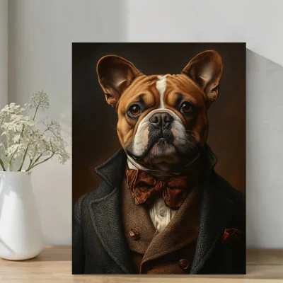 Elegant Gang  Bulldog in Suit, Charming Animal Painting Wall Art Canvas Framed 40x60