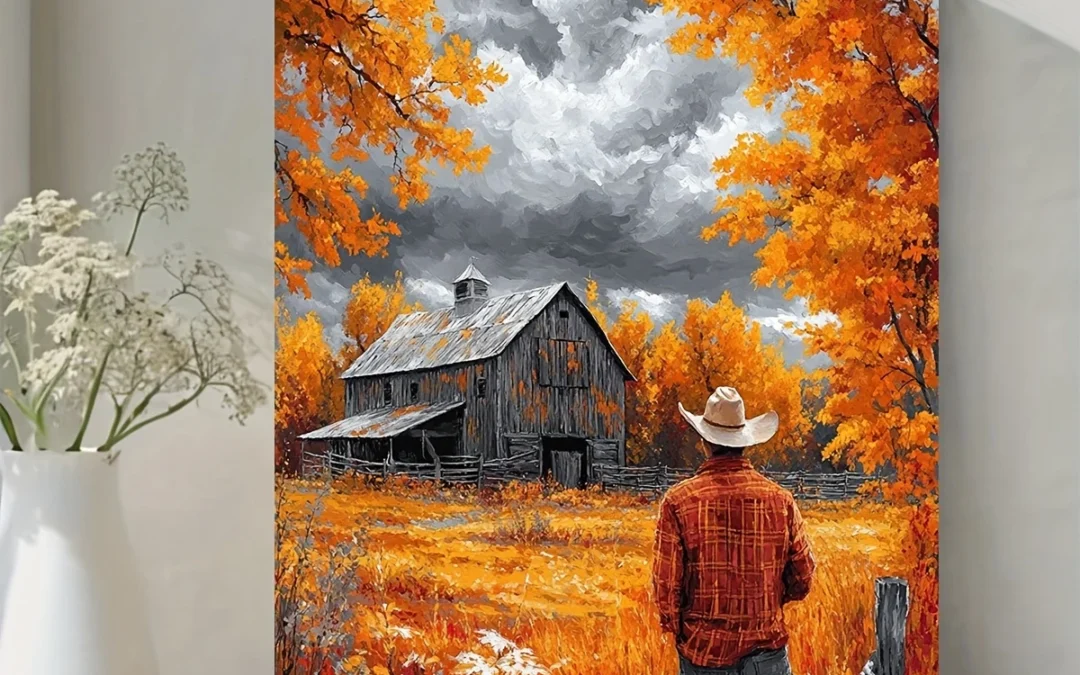 Vibrant Autumn Barnyard Wall Art Canvas Framed 40×60