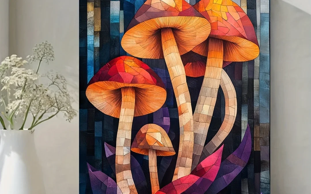 Cubist Red Mushroom Wall Art Canvas Framed 40×60