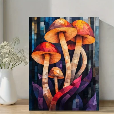 Cubist Red Mushroom Wall Art Canvas Framed 40x60