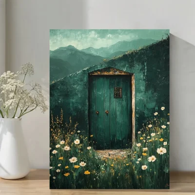Dark Green Wildflower Wall Art Canvas Framed 40x60