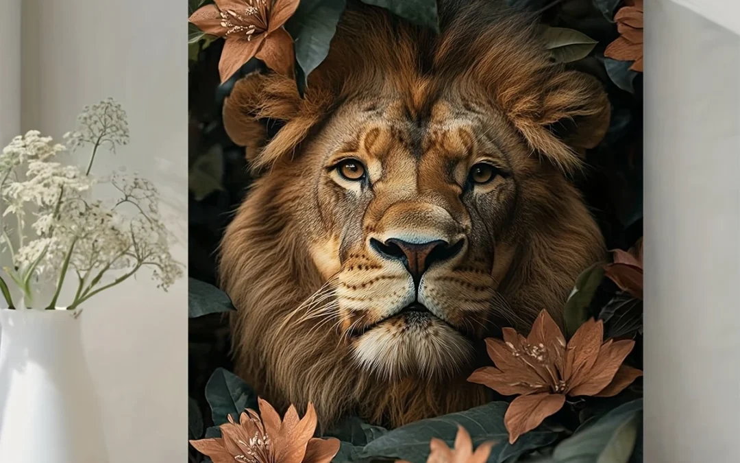 Majestic Lion ,Tropical Jungle Wildlife Wall Art Canvas Framed 40×60