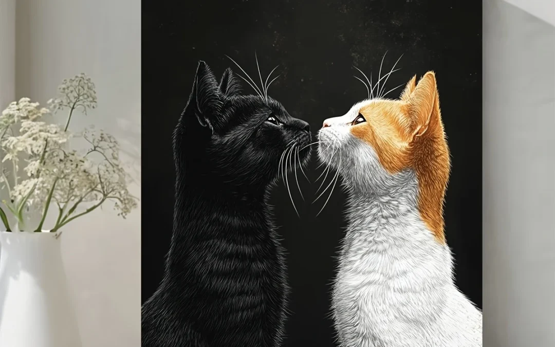 Black & White Cats with Orange Accent Wall Art Canvas Framed 40×60