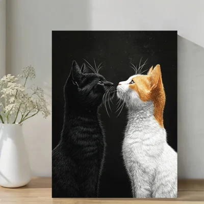 Black & White Cats with Orange Accent Wall Art Canvas Framed 40x60