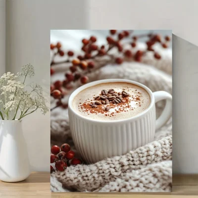 Rustic Coffee Warm Latte with Cinnamon & Berries Wall Art Canvas Framed 40x60