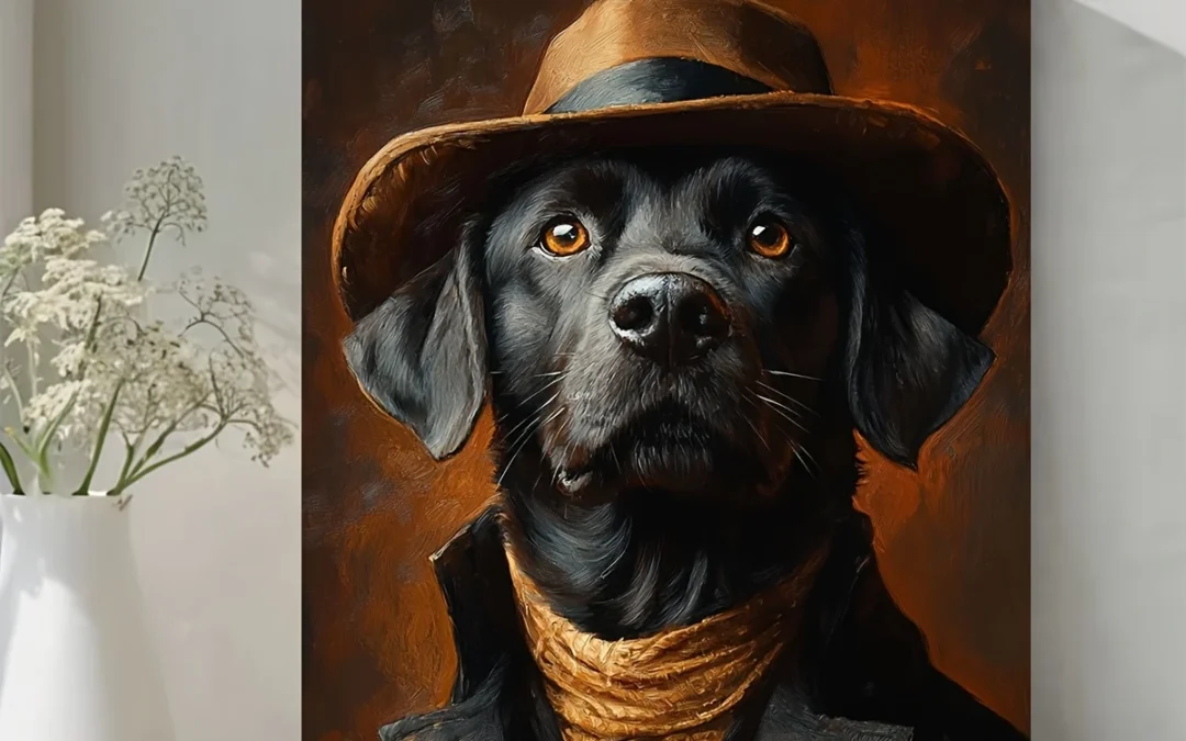 Funny Dog Portrait Oil Painting Wall Art Canvas Framed 40×60