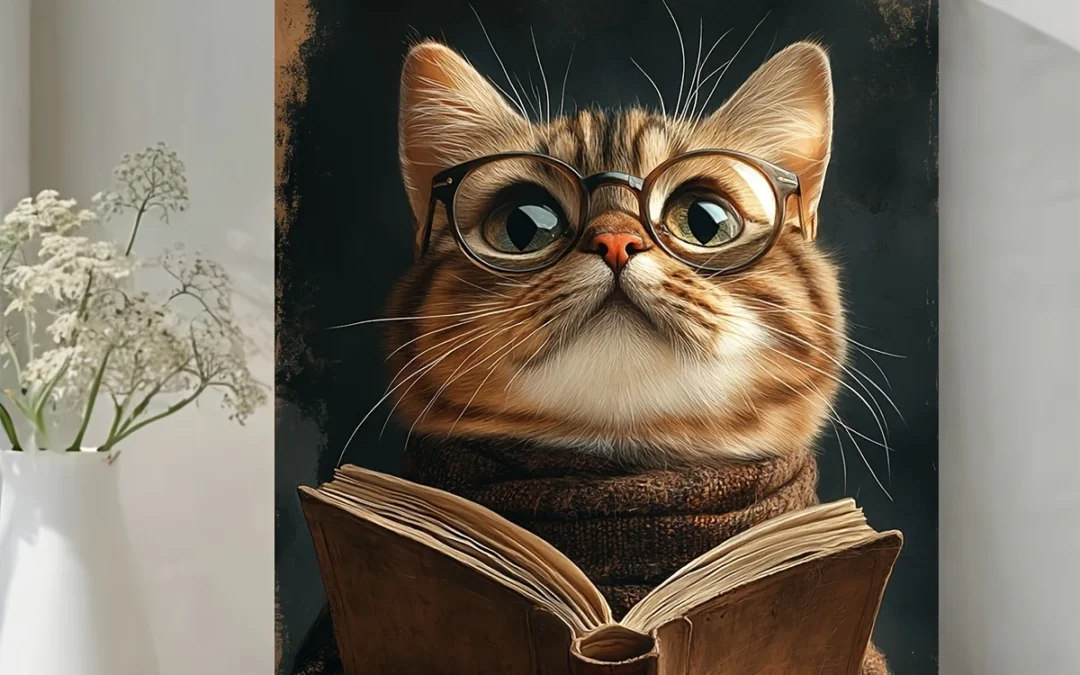 Vintage Cat Reading Wall Art Canvas Framed 40×60