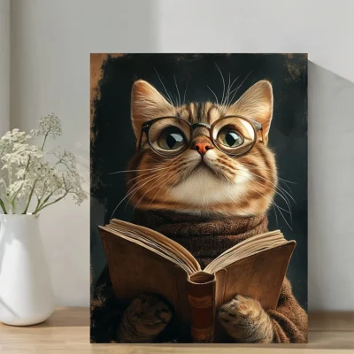Vintage Cat Reading Wall Art Canvas Framed 40x60