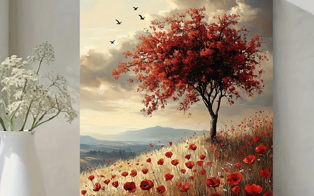 Poppy Field serene Landscape Wall Art Canvas Framed 40×60