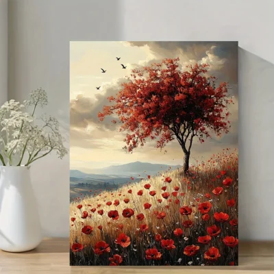 Poppy Field serene Landscape Wall Art Canvas Framed 40x60