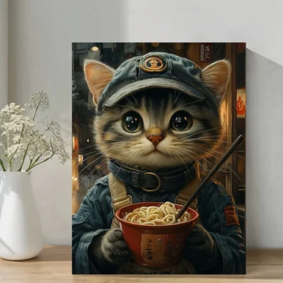 Black Cat Ramen Shop Wall Art Canvas Framed 40x60