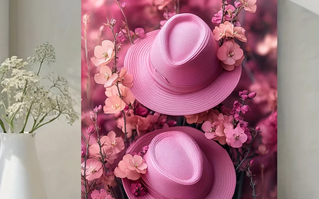 Soft Pink Hats with Floral Botanical Wall Art Canvas Framed 40×60