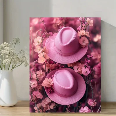 Soft Pink Hats with Floral Botanical Wall Art Canvas Framed 40x60