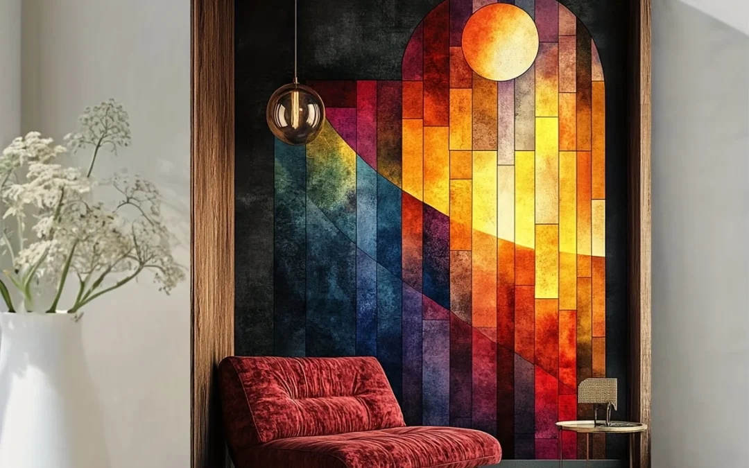 Vibrant Colorful Geometric Abstract Wall Art Canvas Framed 40×60