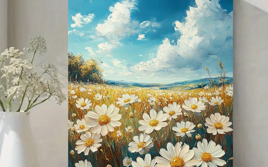 Vibrant Spring Dreamy Daisy Meadow Wall Art Canvas Framed 40×60