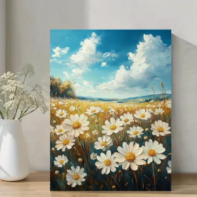 Vibrant Spring Dreamy Daisy Meadow Wall Art Canvas Framed 40x60