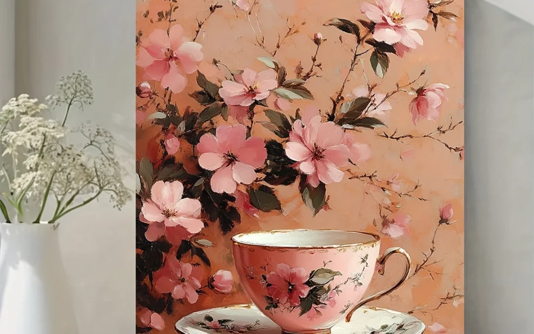 Floral Tea Painting Wall Art Canvas Framed 40×60