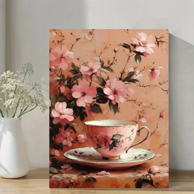 Floral Tea Painting Wall Art Canvas Framed 40x60