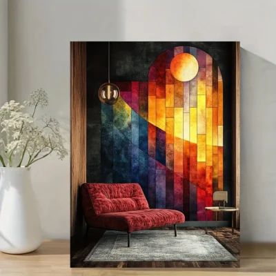 Vibrant Colorful Geometric Abstract Wall Art Canvas Framed 40x60