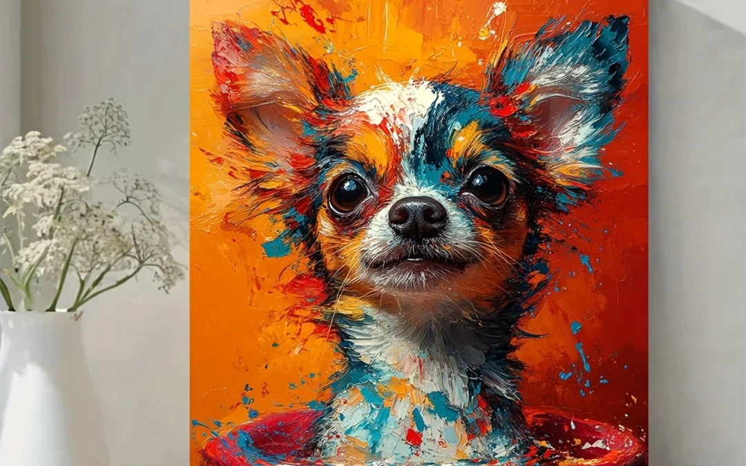 Splatter Paint Dog in Bathtub Abstract Wall Art Canvas Framed 40×60