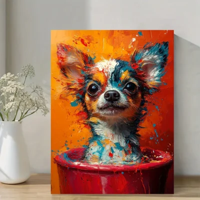 Splatter Paint Dog in Bathtub Abstract Wall Art Canvas Framed 40x60