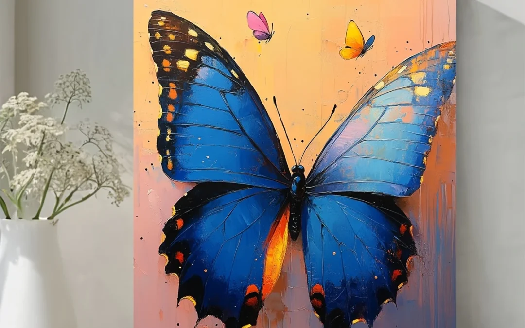 Vibrant Pink And Blue Butterfly  Wall Art Canvas Framed 40×60