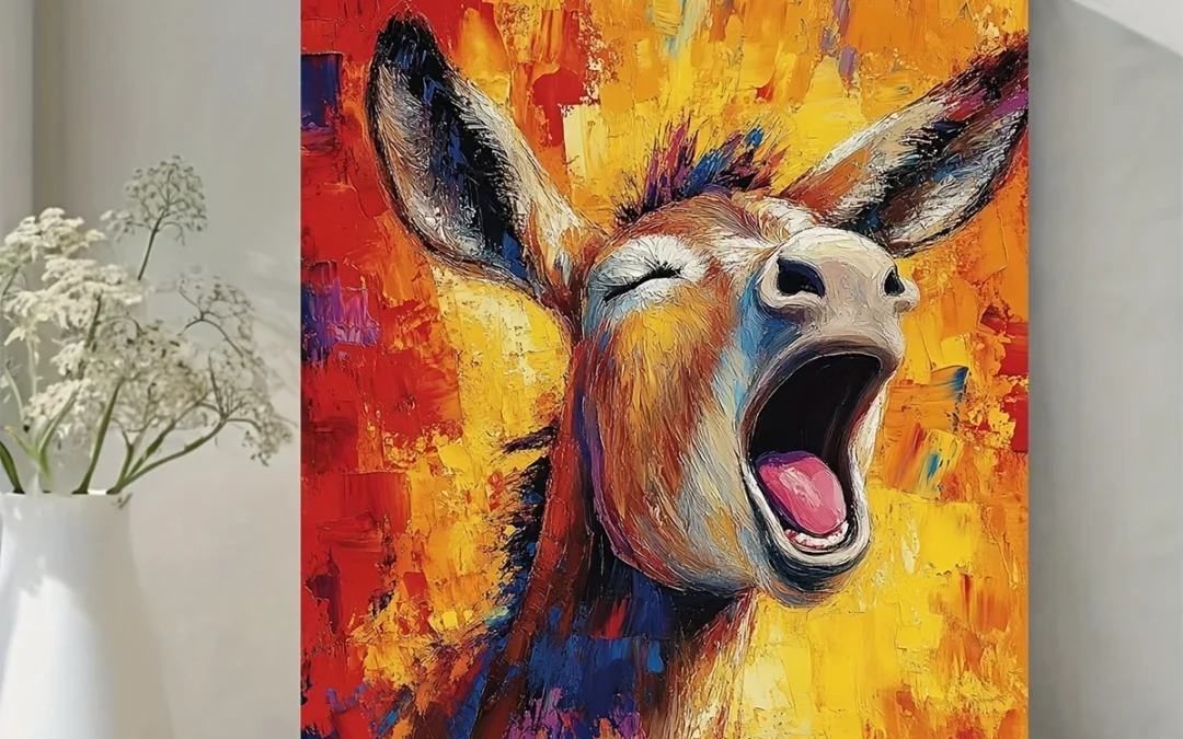 Vibrant Donkey Yelling Abstract Oil Painting  Wall Art Canvas Framed 40×60