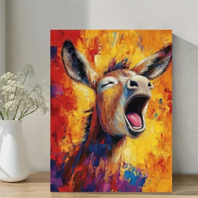 Vibrant Donkey Yelling Abstract Oil Painting  Wall Art Canvas Framed 40x60