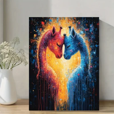 Vibrant Abstract Giraffe Wall Art Canvas Framed 40x60
