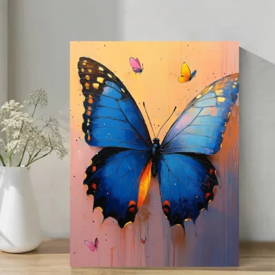 Vibrant Pink And Blue Butterfly  Wall Art Canvas Framed 40x60