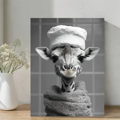 Funny Giraffe Bathroom  Wall Art Canvas Framed 40x60