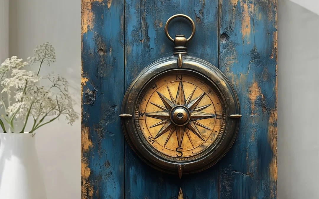 Vintage Rustic Nautical Compass Wall Art Canvas Framed 40×60